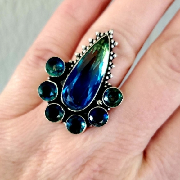 New Bi-Color Tourmaline 925 Silver Statement Ring.  - Picture 8 of 12